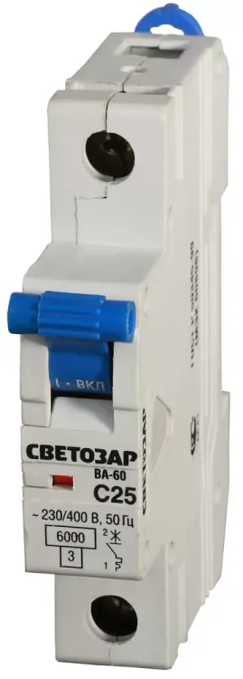 Выключатель автоматический СВЕТОЗАР 1-полюсный, 25 A, "C", откл. сп. 6 кА, 230 / 400 В SV-49061-25-C купить в Когалыме