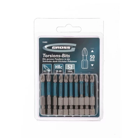 Набор бит торсионных PZ2x50 мм для ударных шуруповертов 10 шт. Gross 11495 купить в Когалыме