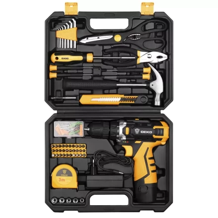 Дрель аккумуляторная DKCD12FU-Li DEKO + набор 104 инструмента для дома, 063-4112 купить в Когалыме
