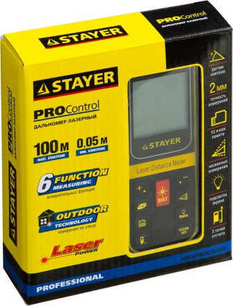 Дальномер PRO-Control лазерный, дальность 100м, точность 2мм, STAYER Professional 34959 34959 купить в Когалыме