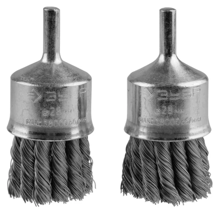 ЗУБР "ЭКСПЕРТ". Набор щеток кистевых для дрели, жгутированная стальная проволока 0,35мм, 28мм, 2шт 35227-28-H2_z01 купить в Когалыме