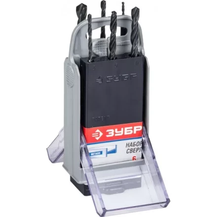 Набор ЗУБР "ТЕХНИК": Свёрла по металлу парооксидированных, быстрорежущая сталь, 2, 3, 4, 5, 6, 8мм, 6шт в супер боксе 4-29605-H6-SB купить в Когалыме