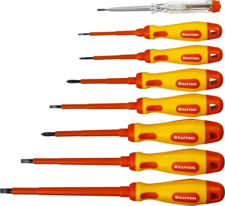 Набор высоковольтных отверток "Х-Drive ELECTRO", SL: 2,5, 4; 5,5; 6,5, PH: № 0, 1, 2, пробник, до 1000В, KRAFTOOL 250088-H8 купить в Когалыме