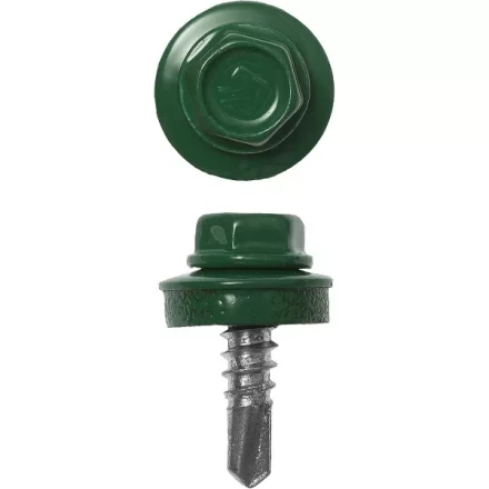 Саморезы ЗУБР "ПРОФЕССИОНАЛ" окраш., RAL 6002 зелен. лист, для крепл. кров. матер. к металл. констр., 5.5x25мм, 420шт 4-300315-55-025-6002 купить в Когалыме