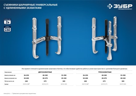 Съемники шарнирные 3-захватные с удлиненными захватами серия ПРОФЕССИОНАЛ купить в Когалыме