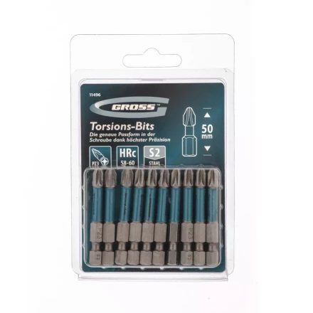 Набор бит торсионных PZ3x50 мм для ударных шуруповертов 10 шт. Gross 11496 купить в Когалыме