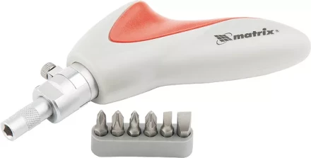 Отвертка реверсивная, пистолетного типа, силовой элемент под ключ, набор бит, CrV, 6 шт MATRIX 11550 купить в Когалыме