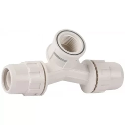 Тройник ЗУБР "ШиреФит" переходной со смещением "штуцер с гайкой - внутренняя резьба - штуцер с гайкой", 20мм-1/2"-20мм 51504-20-1/2-20