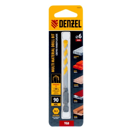 Сверло универсальное, Multi cut, 6 мм Denzel 706007 купить в Когалыме