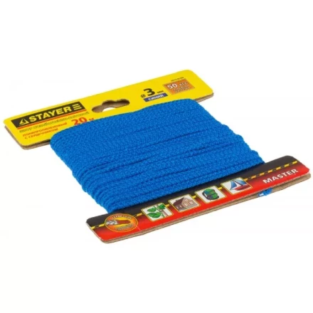 Шнур STAYER "MASTER" хозяйственно-бытовой, полипропиленовый, вязанный, с сердечником, синий, d 3, 20м 50413-03-020 купить в Когалыме