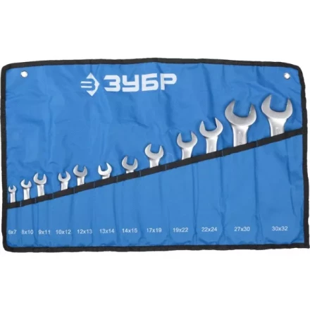 Набор ЗУБР "ПРОФИ": Ключ гаечный рожковый, Cr-V сталь, хромированный, 6х32мм, 12шт 27027-H12 купить в Когалыме