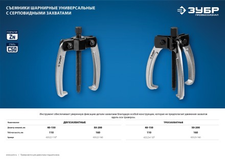 Съемники шарнирные 2-захватные с серповидными захватами серия ПРОФЕССИОНАЛ купить в Когалыме