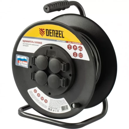 Удлинитель силовой на стальной катушке ПВС 3 х 2,5 мм 30 м 4 розетки 16 А тип УХз-16 Denzel 95984 купить в Когалыме