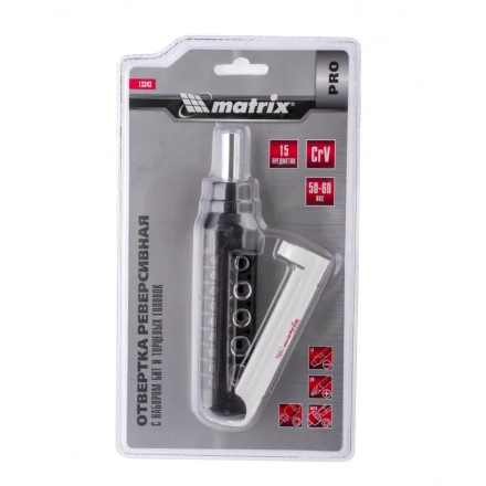 Отвертка реверсивная с набором бит и торцевых головок 15 шт CrV Matrix Pro 13343 купить в Когалыме