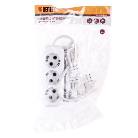 Удлинитель бытовой серия УХз-10-302 с заземлением 2 м 3 розетки 10 A Denzel 95965 купить в Когалыме