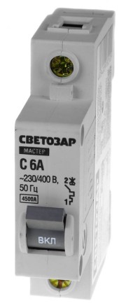Выключатель СВЕТОЗАР автоматический, 1-полюсный, &quot;С&quot; (тип расцепления), 6 A, 230 / 400 В 49060-06-C купить в Когалыме
