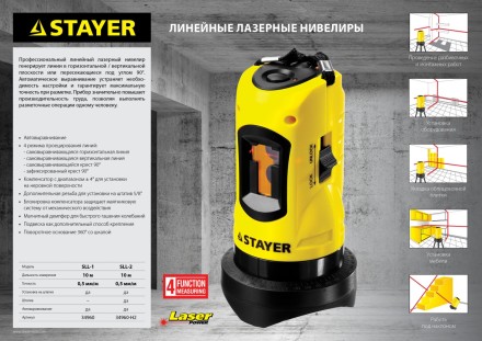 Нивелир лазерный линейный SLL-1, STAYER 34960, дальность 10м, точн. +/-0,5 мм/м 34960 купить в Когалыме