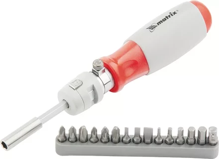 Отвертка реверсивная, телескопическая, силовой элемент под ключ, набор бит, CrV, 15 шт MATRIX 11552 купить в Когалыме