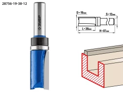ЗУБР 19 x 38 мм, хвостовик 12 мм, фреза пазовая прямая с верхним подшипником. , Профессионал (28756-19-38-12)