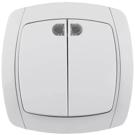 Выключатель СВЕТОЗАР "CITY LIGHT" двухклавишный в сборе, с подсветкой, белый, 10А/~250В SV-54235-W купить в Когалыме