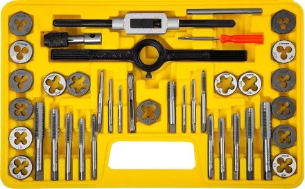 Набор метчиков и плашек STAYER "MASTER", плашки 17шт, метчики 17шт, метчикодерж. 2шт, плашкодерж. 1шт, резьбомер 1шт, отвертка 1шт, 40 предметов 2805-H40_z01 купить в Когалыме