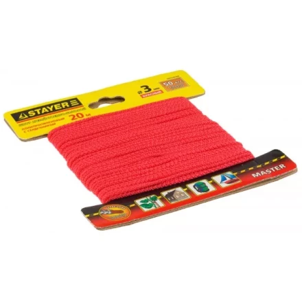 Шнур STAYER "MASTER" хозяйственно-бытовой, полипропиленовый, вязанный, с сердечником, красный, d 3, 20м 50415-03-020 купить в Когалыме