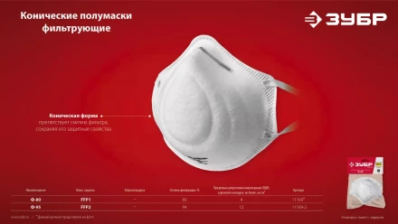 ЗУБР Ф-80, класс защиты FFP1, коническая, фильтрующая полумаска (11169) купить в Когалыме