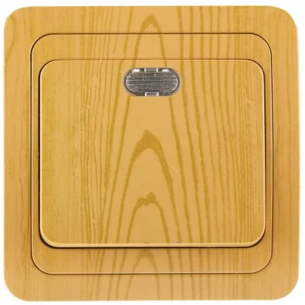 Выключатель СВЕТОЗАР "ГАММА" с подсветкой, одноклавишный, цвет ольха, 10A/~250B SV-54131-A купить в Когалыме