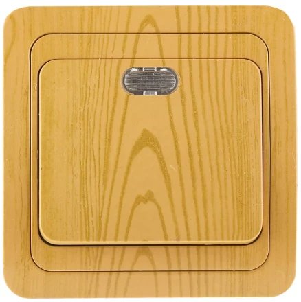 Выключатель СВЕТОЗАР "ГАММА" с подсветкой, одноклавишный, цвет ольха, 10A/~250B SV-54131-A купить в Когалыме