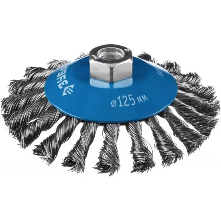 ЗУБР "ПРОФЕССИОНАЛ". Щетка коническая для УШМ, плетеные пучки стальной проволоки 0,5мм, 125ммхМ14 35269-125_z02 купить в Когалыме