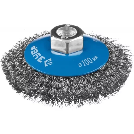 ЗУБР "ПРОФЕССИОНАЛ". Щетка коническая для УШМ, витая стальная проволока 0,3мм, 100ммхМ14 35265-100_z02 купить в Когалыме