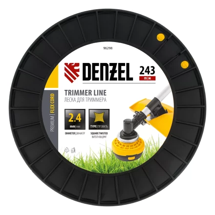 Леска для триммера витой квадрат, 2,4мм х 243м, на DIN катушке FLEX CORD// Denzel 96298 купить в Когалыме