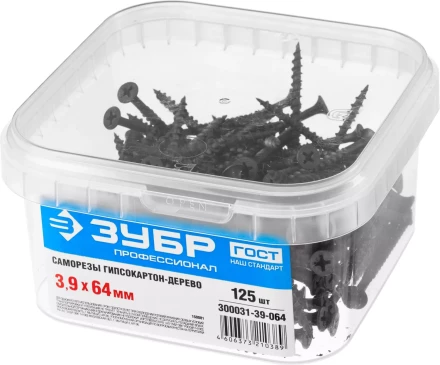 Саморезы фосфатированные с крупной резьбой, гипсокартон-дерево, ЗУБР 300031-39-064, PH2, 3,9 x 64 мм, 125 шт 300031-39-064 купить в Когалыме
