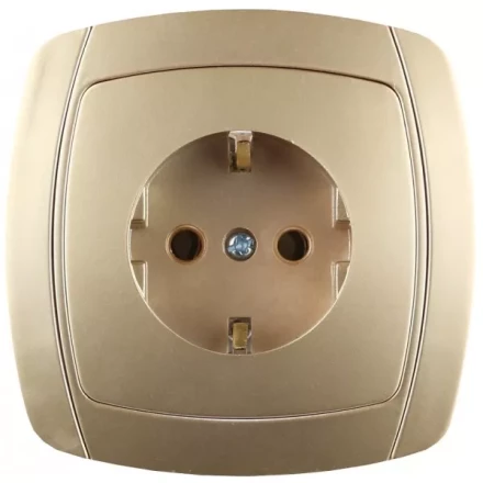 Розетка СВЕТОЗАР "АКЦЕНТ" одинарная в сборе, с заземлением, цвет золотой металлик, 16А/~250В SV-54205-GM купить в Когалыме