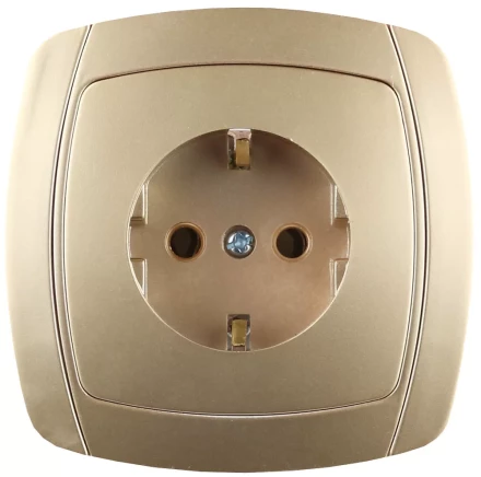 Розетка СВЕТОЗАР "АКЦЕНТ" одинарная в сборе, с заземлением, цвет золотой металлик, 16А/~250В SV-54205-GM купить в Когалыме