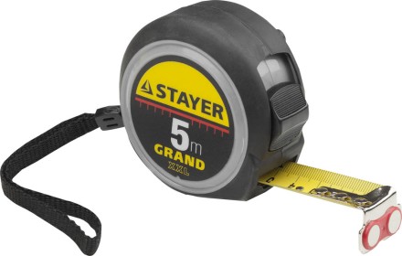Рулетка STAYER GRAND, корпус с противоскользящим напылением, упрочненное полотно, 5м/25мм 552027 купить в Когалыме
