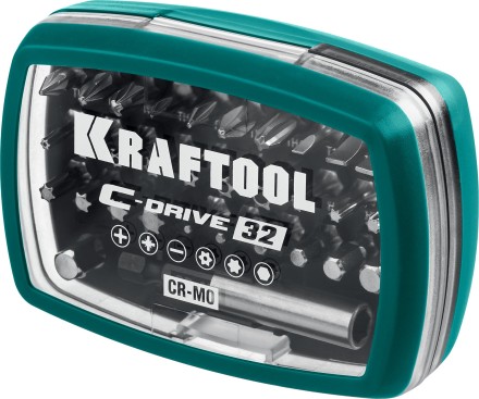 Набор бит и адаптеров KRAFTOOL C-Drive многофункциональный, Cr-Mo сталь, в ударопрочном компактном боксе. Цветная маркировка типов шлицов 26067-H32 купить в Когалыме