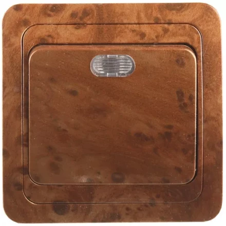 Выключатель СВЕТОЗАР "ГАММА" с подсветкой, одноклавишный, цвет орех, 10A/~250B SV-54131-N купить в Когалыме