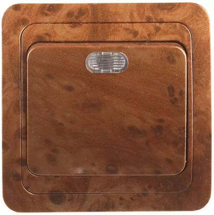 Выключатель СВЕТОЗАР "ГАММА" с подсветкой, одноклавишный, цвет орех, 10A/~250B SV-54131-N купить в Когалыме