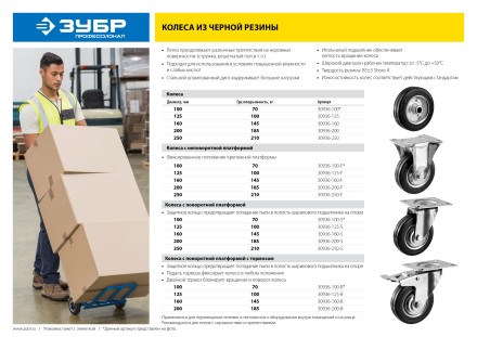 ЗУБР d 160 мм, г/п 145 кг, игольчатый подшипник, резина/металл, поворотное колесо, Профессионал (30936-160-S) купить в Когалыме