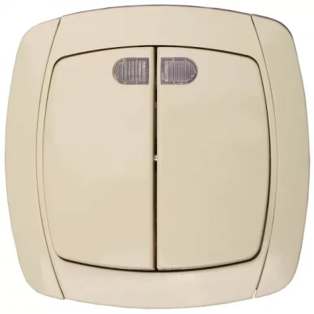 Выключатель СВЕТОЗАР "CITY LIGHT" двухклавишный в сборе, с подсветкой, бежевый, 10А/~250В SV-54235-B купить в Когалыме