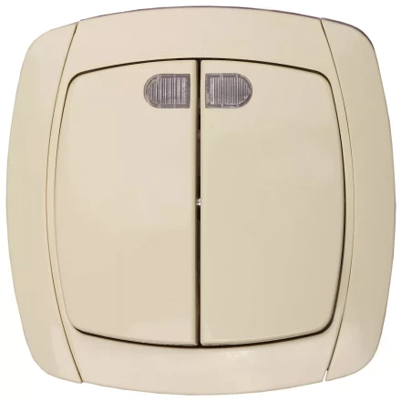 Выключатель СВЕТОЗАР "CITY LIGHT" двухклавишный в сборе, с подсветкой, бежевый, 10А/~250В SV-54235-B купить в Когалыме