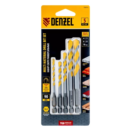 Набор сверл универсальных, Multi cut, 4-10 мм, 5 шт Denzel 706016 купить в Когалыме