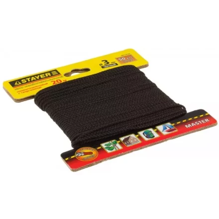 Шнур STAYER "MASTER" хозяйственно-бытовой, полипропиленовый, вязанный, с сердечником, черный, d 3, 20м 50411-03-020 купить в Когалыме