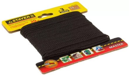 Шнур STAYER "MASTER" хозяйственно-бытовой, полипропиленовый, вязанный, с сердечником, черный, d 3, 20м 50411-03-020 купить в Когалыме