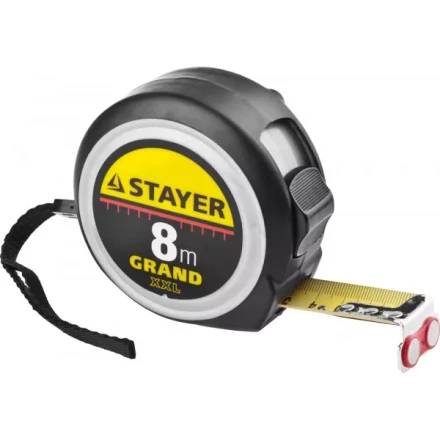 Рулетка STAYER GRAND, корпус с противоскользящим напылением, упрочненное полотно, 8м/25мм 552119 купить в Когалыме