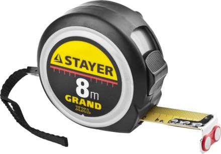 Рулетка STAYER GRAND, корпус с противоскользящим напылением, упрочненное полотно, 8м/25мм 552119 купить в Когалыме