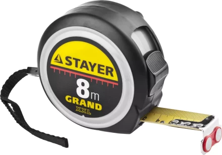 Рулетка STAYER GRAND, корпус с противоскользящим напылением, упрочненное полотно, 8м/25мм 552119 купить в Когалыме