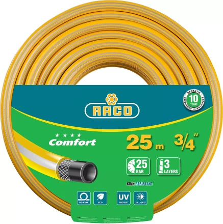 Шланг RACO "COMFORT" поливочный, 30атм., армированный, 3-х слойный, 3/4"х25м 40303-3/4-25 купить в Когалыме