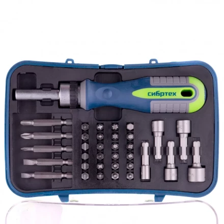Отвертка реверсивная с набором бит и торцевыми головками 35 шт CrV Сибртех 13337 купить в Когалыме